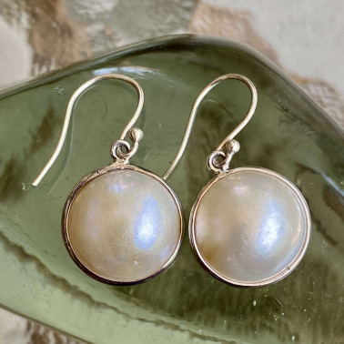 ER 14541 WPL-(HANDMADE 925 BALI SILVER EARRINGS WITH WHITE MABE PEARL)